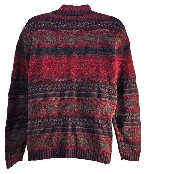 Vintage 90s Talbots Sweater Womens Size M Red Moose Holiday Fair Isle Mock Neck - Picture 4 of 9
